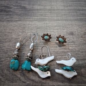 Turquoise and Silver Earrings Pack Of Three